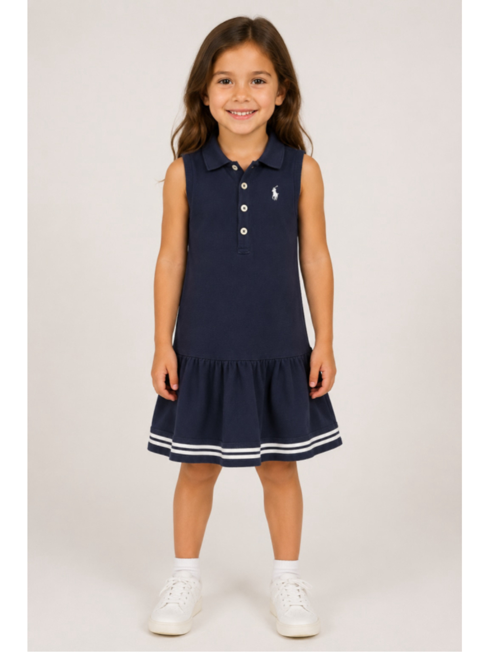 Girls Ralph Lauren Navy Polo Dress, Size 6X, White Accents